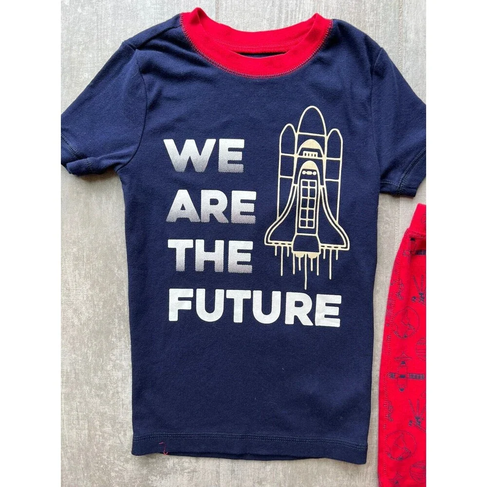 GAP KIDS 2 Piece PJs Glow in Dark Pajama Set Boys Spaceship Space FUTURE 8/9 EUC